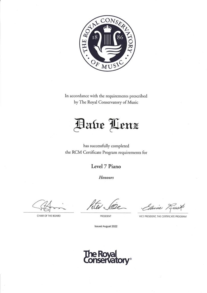 Dave Lenz | Level 7 Piano Certificate